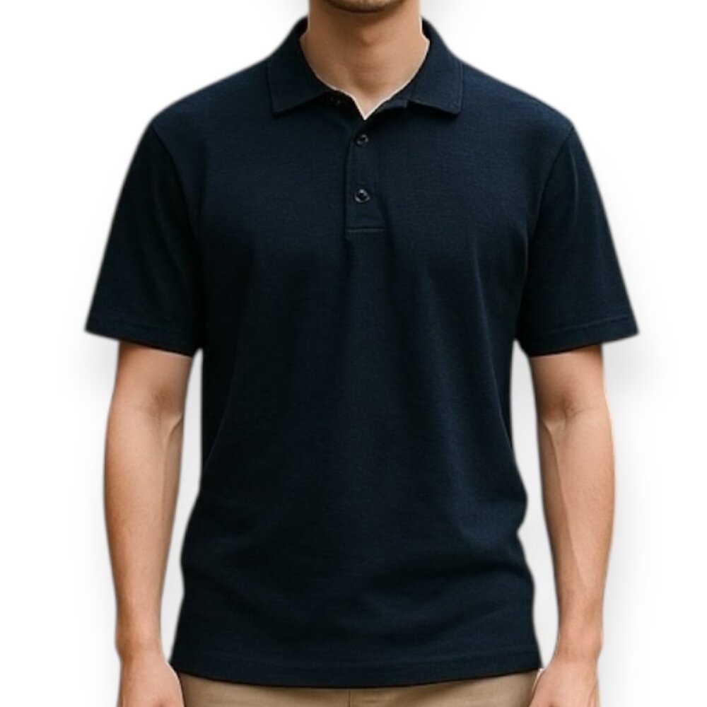 Vince Men’s Polo Shirt Dark Navy Luxury Minimal Cotton Short Sleeve Medium
